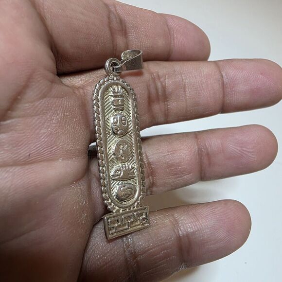 Vintage Sterling Silver .925 Oro Maya Aztec Cartouche Pendant 2 In. Long 5 Grams - Picture 5 of 8